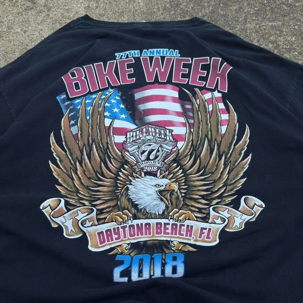Vintage 2010s Fruit of the Loom Daytona Bike Week Eagle Graphic Black 2XL f11